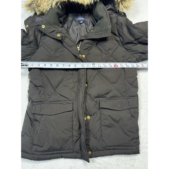 Lands End Puffer Parka Coat Women's M/P Brown Down Filled Fur Trim Hood Winter - Picture 5 of 12